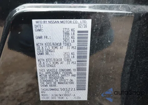 2016 Infiniti Qx60 from USA, damaged, VIN 5N1AL0MN0GC505221